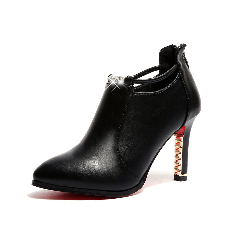 Damen nan elegante knöchelhohe Stiefelette mit spitzer Form Schmuckriemen und goldbesetztem Stilettoabsatz R&B