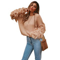 Damen trendiger Strickpullover mit fransigen Ärmeln