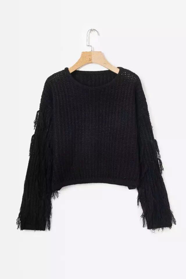 Damen trendiger Strickpullover mit fransigen Ärmeln R&B