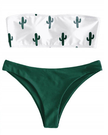 Damen Bandeau-Bikini mit verspieltem Kaktus-Muster R&B