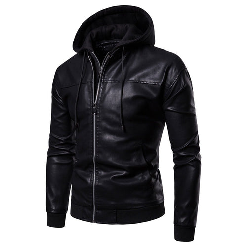 Herren Kunstleder Kapuzenjacke mit sportlichem Schnitt und einzigartigen Details R&B