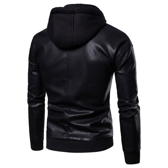 Herren Kunstleder Kapuzenjacke mit sportlichem Schnitt und einzigartigen Details R&B