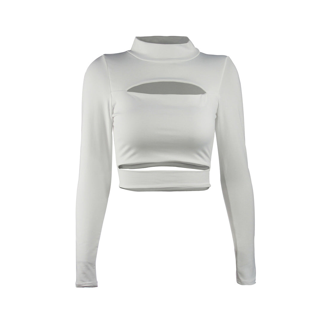 Damen Crop-Top mit Cut-Outs und hochgeschlossenem Design R&B