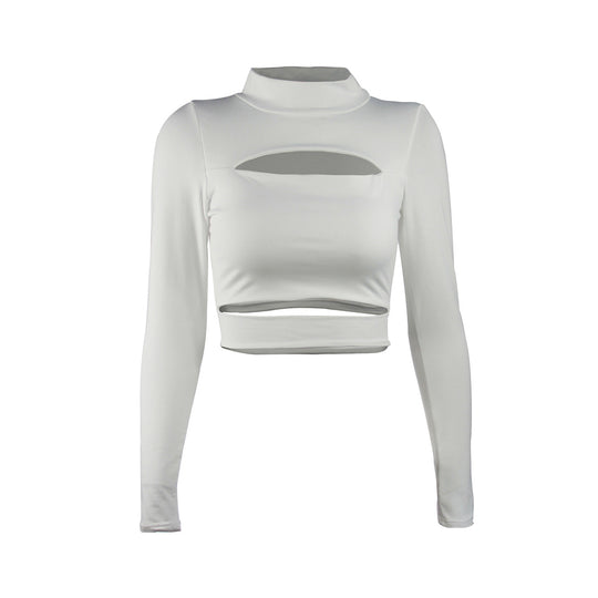 Damen Crop-Top mit Cut-Outs und hochgeschlossenem Design R&B