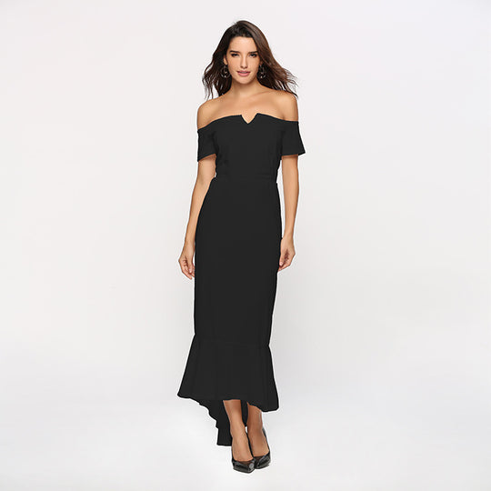 Damen Off-Shoulder Abendkleid mit elegantem V-Ausschnitt und Fließendem Saum R&B