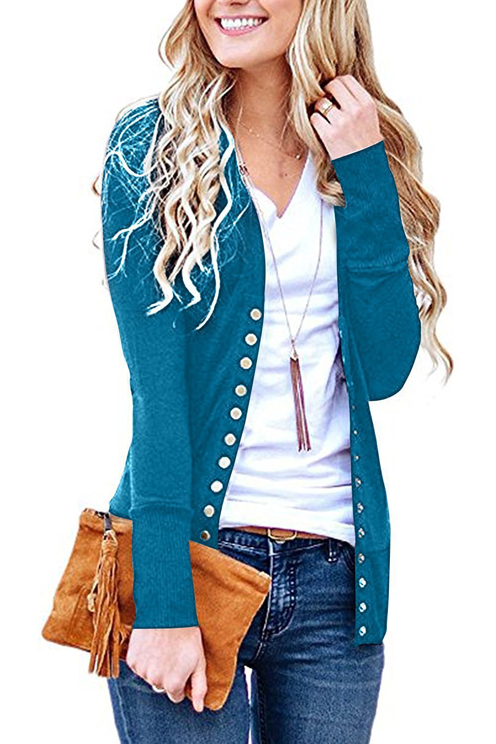 Damen nan Feinstrick-Cardigan mit dekorativen Metallknöpfen und schmaler Silhouette R&B