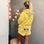 Damen nan kuscheliges zweiteiliges Lounge-Set mit Kapuzenpullover und Shorts mit MEOW-Stickerei R&B
