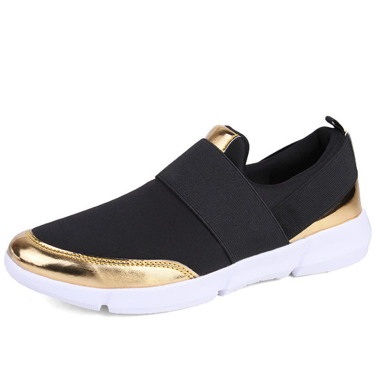 Damen modische Slip-On Sneakers mit atmungsaktiver Oberfläche und goldenen Akzenten R&B