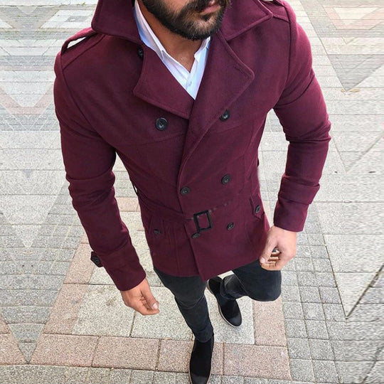 Herren modischer Trenchcoat mit gefüttertem Kragen und Gürtel R&B