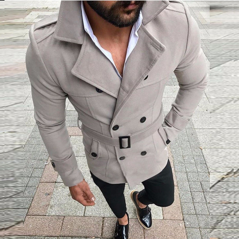 Herren modischer Trenchcoat mit gefüttertem Kragen und Gürtel R&B