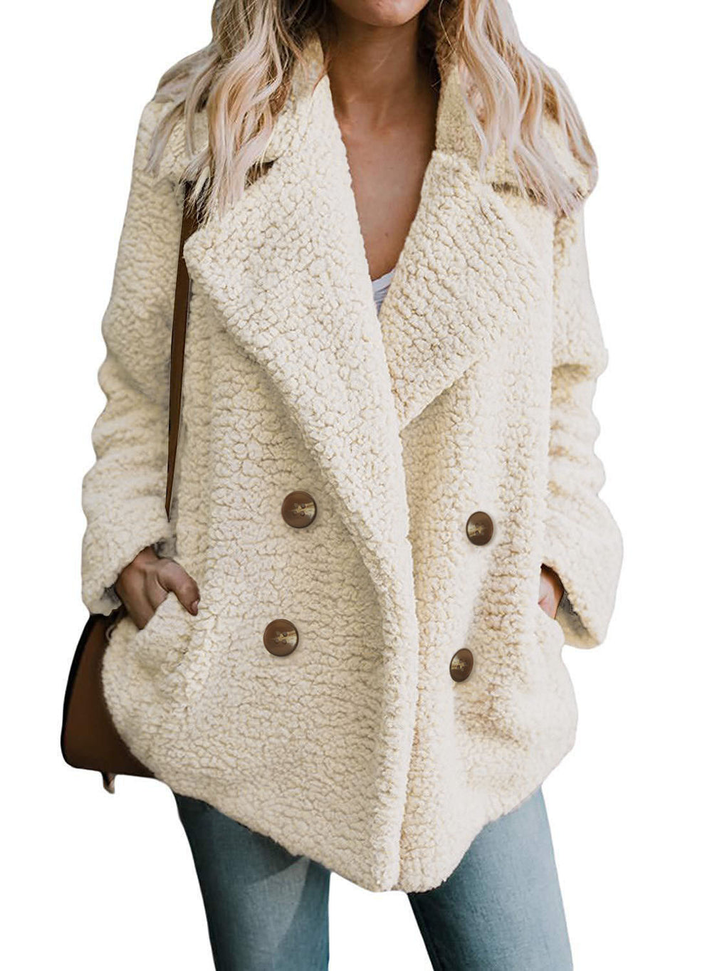 Damen Kuschelige Boucle-Jacke mit doppelter Knopfleiste R&B