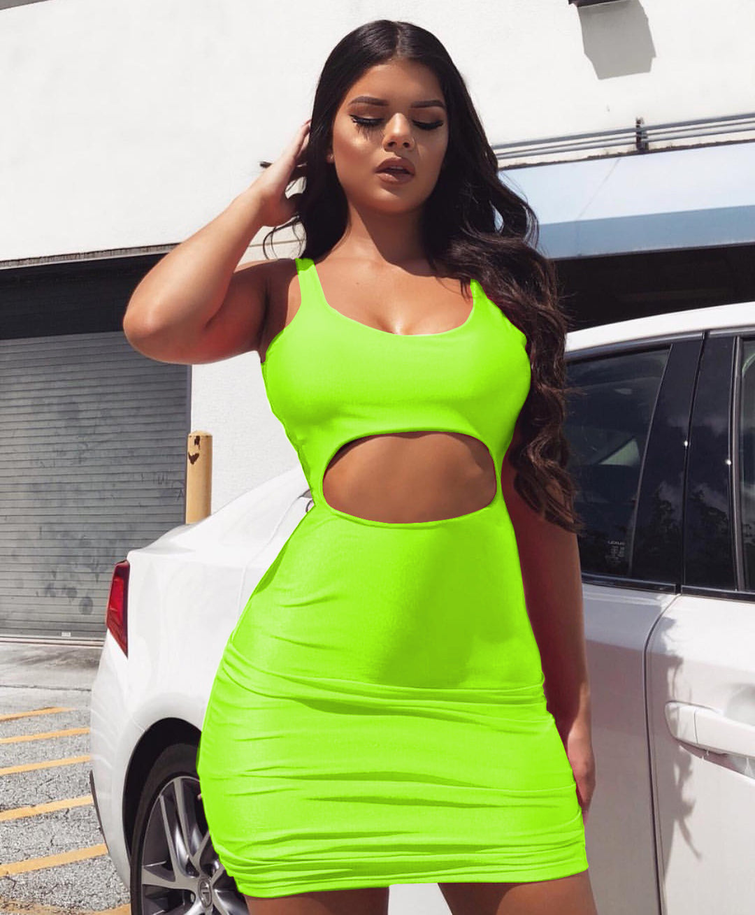 Damen Figurbetontes Kleid mit Cut-Outs und Rippstruktur R&B