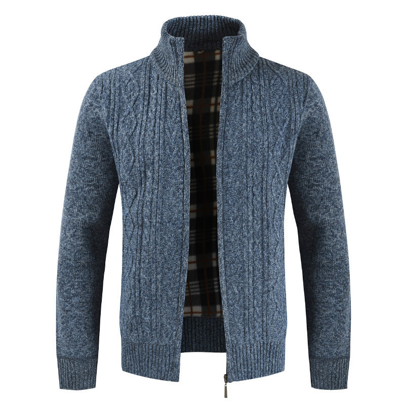 Herren Strickjacke mit Stehkragen und modernem Zopfmuster R&B