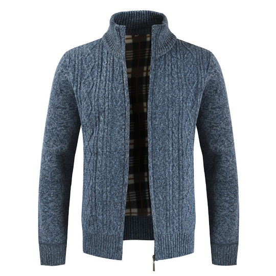 Herren Strickjacke mit Stehkragen und modernem Zopfmuster R&B