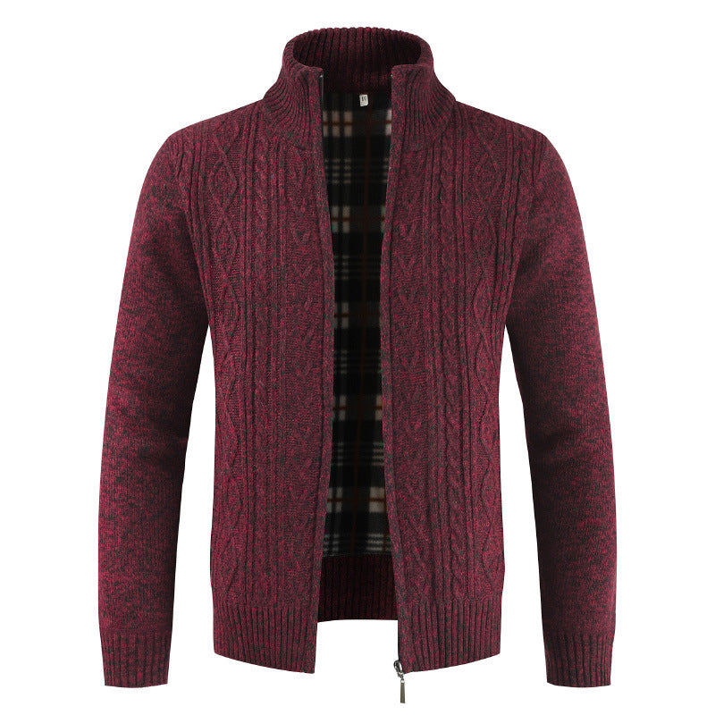 Herren Strickjacke mit Stehkragen und modernem Zopfmuster R&B