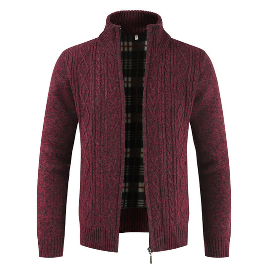 Herren Strickjacke mit Stehkragen und modernem Zopfmuster R&B