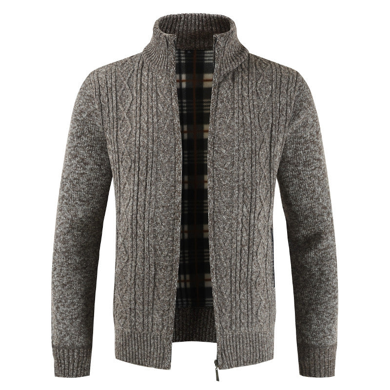 Herren Strickjacke mit Stehkragen und modernem Zopfmuster R&B