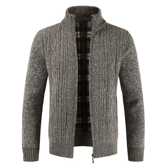 Herren Strickjacke mit Stehkragen und modernem Zopfmuster R&B