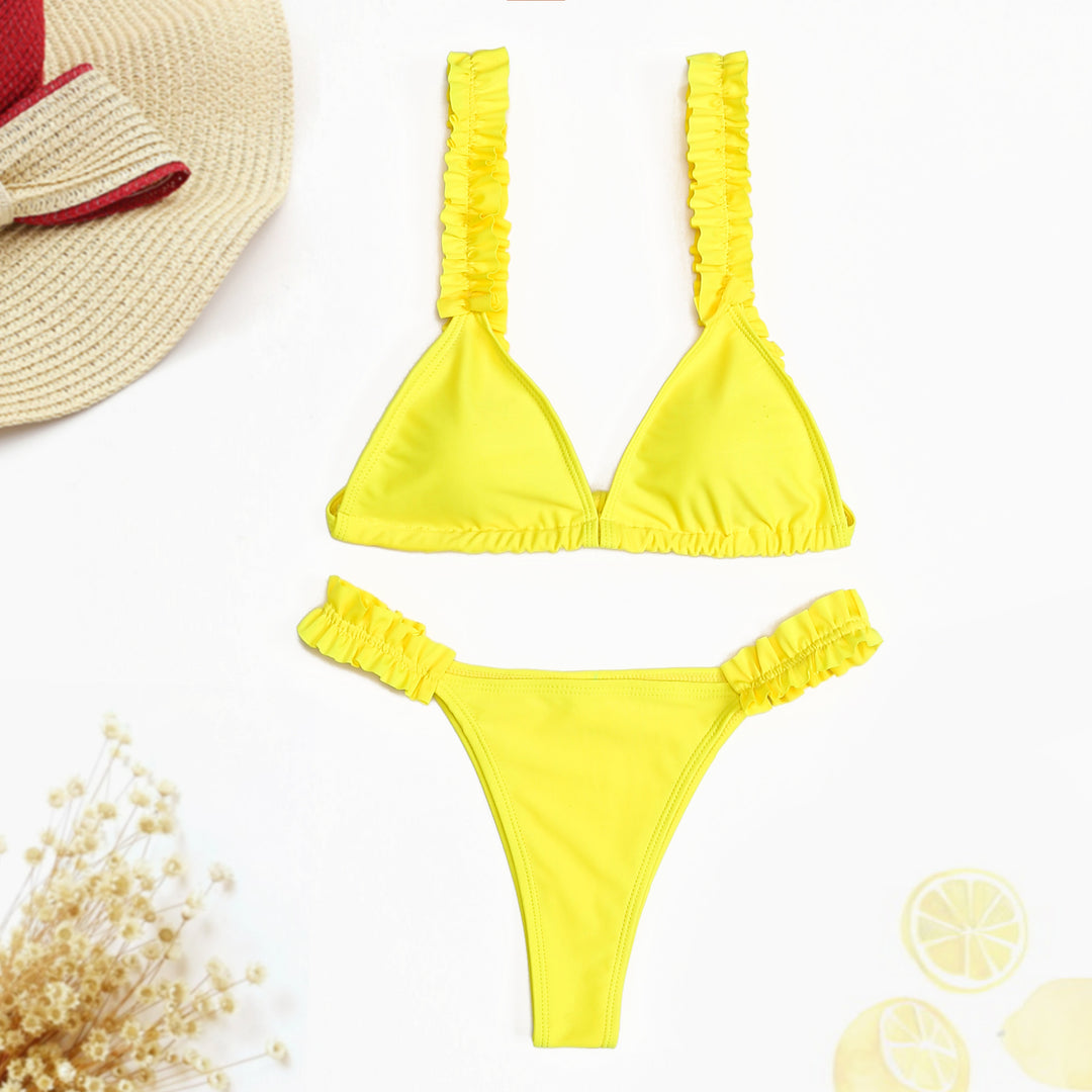 Damen Triangel-Bikini mit Rüschen und farbenfrohem Design R&B