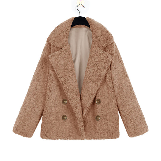 Damen Kuschelige Boucle-Jacke mit doppelter Knopfleiste R&B