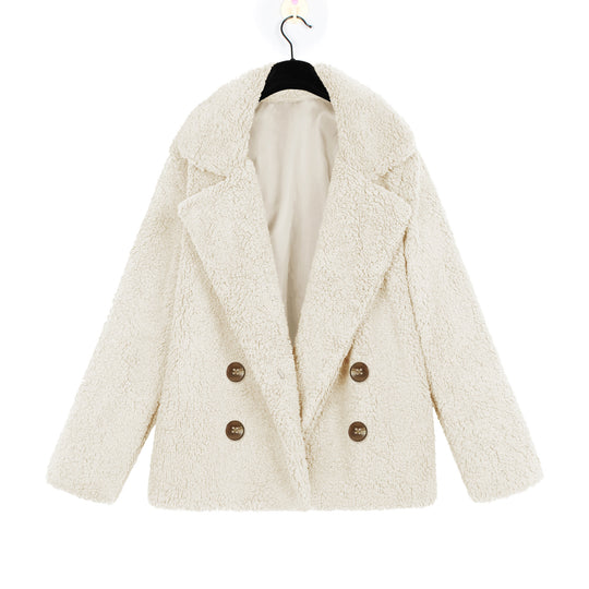 Damen Kuschelige Boucle-Jacke mit doppelter Knopfleiste R&B