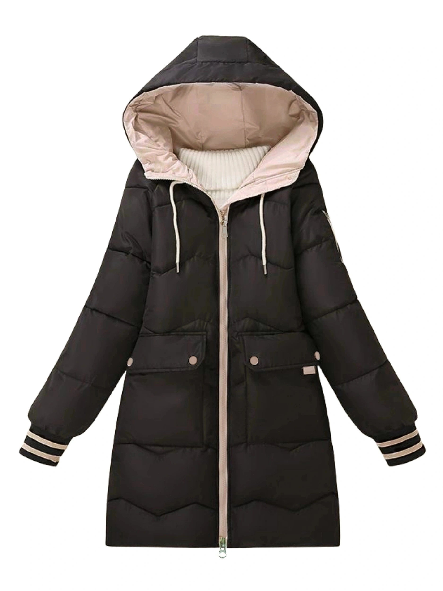 R&B | Dicke, Lässige Winterjacke mit Taschen und Kapuze für Frauen Ideal für Herbst und Winter
