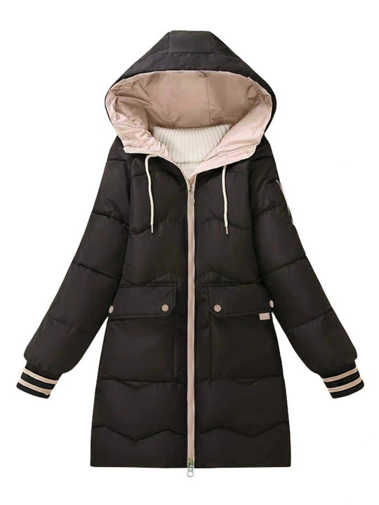 R&B | Dicke, Lässige Winterjacke mit Taschen und Kapuze für Frauen Ideal für Herbst und Winter