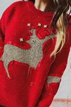 R&B | Weihnachtsmuster Gestrickter Rundhalsausschnitt Langarmpullover