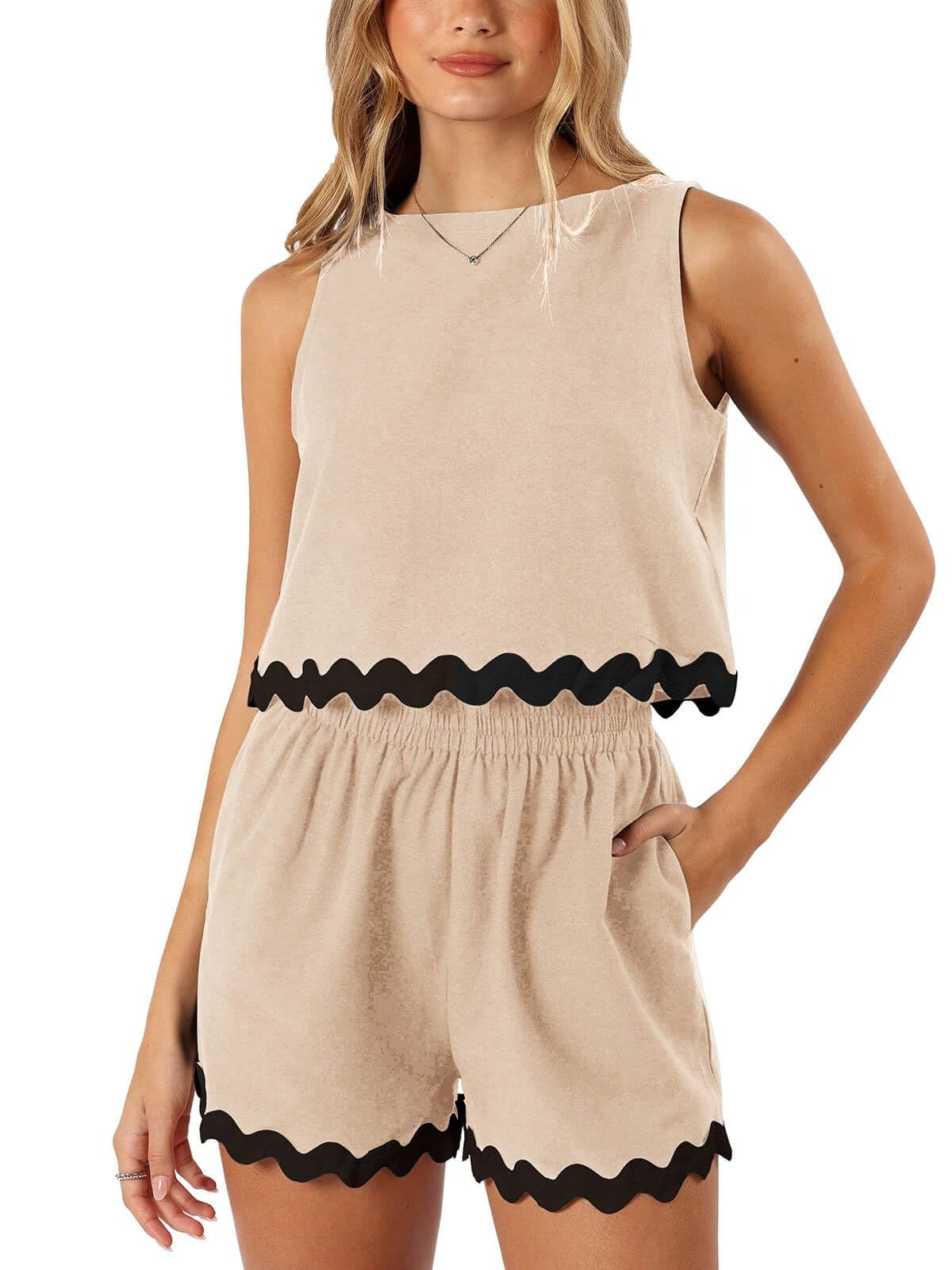 R&B | Zweiteiliges Oberteil und Shorts aus Leinen und Spitze