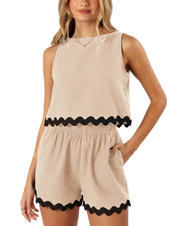 R&B | Zweiteiliges Oberteil und Shorts aus Leinen und Spitze