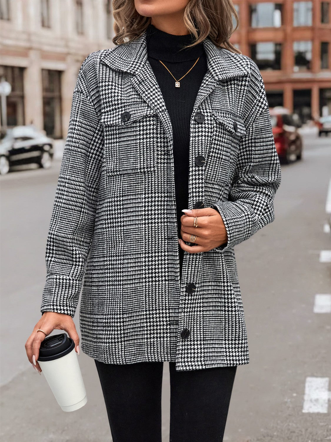 R&B | Hahnentritt Drop Shoulder Kragenjacke