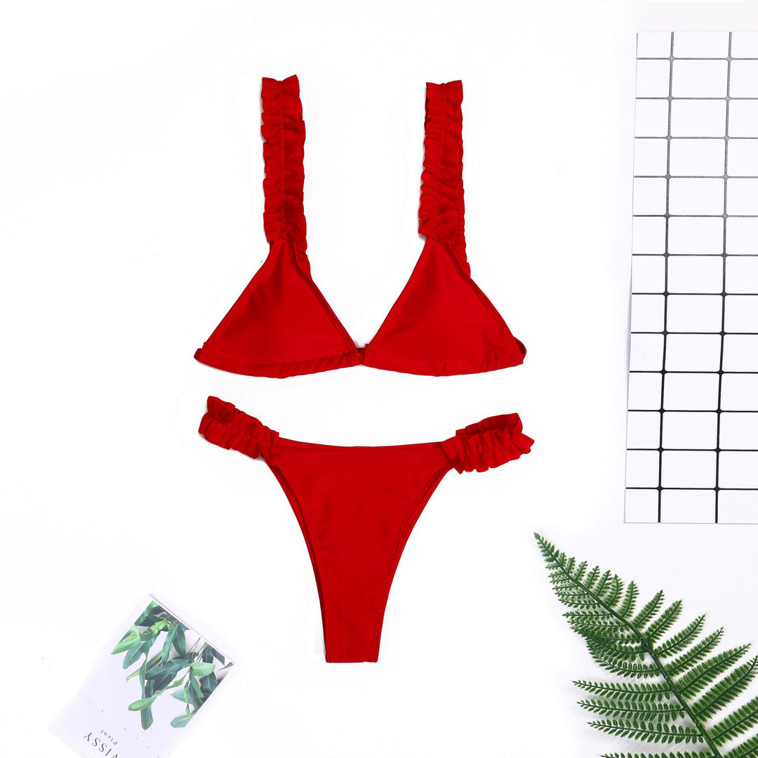 Damen Triangel-Bikini mit Rüschen und farbenfrohem Design R&B