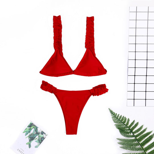 Damen Triangel-Bikini mit Rüschen und farbenfrohem Design R&B