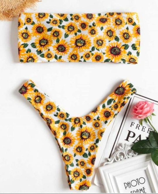 Damen Bandeau-Bikini mit verspieltem Kaktus-Muster R&B