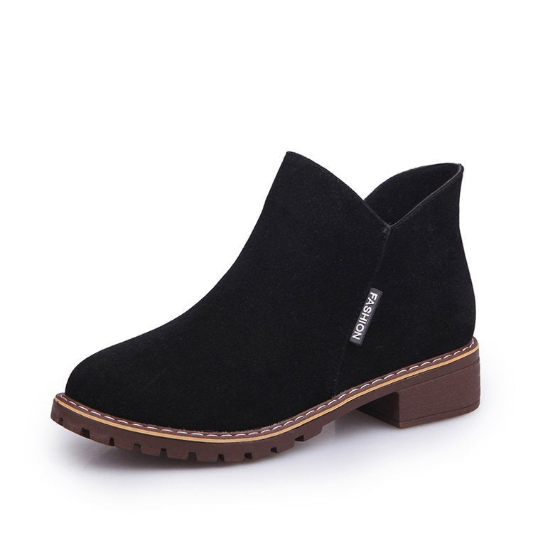 Damen nan knöchelhohe Velourslederimitat-Stiefelette mit robuster Traktorsohle und Komfortabsatz R&B