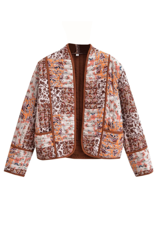 R&B | Bedruckte lockere lässige Strickjacke kurze gesteppte Baumwolljacke