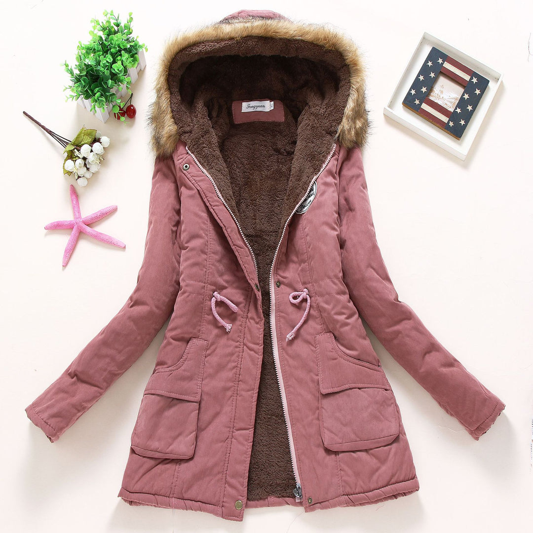 Damen Gesteppte Winterjacke mit Abnehmbarem Kunstfellkragen und Praktischen Aufgesetzten Taschen R&B