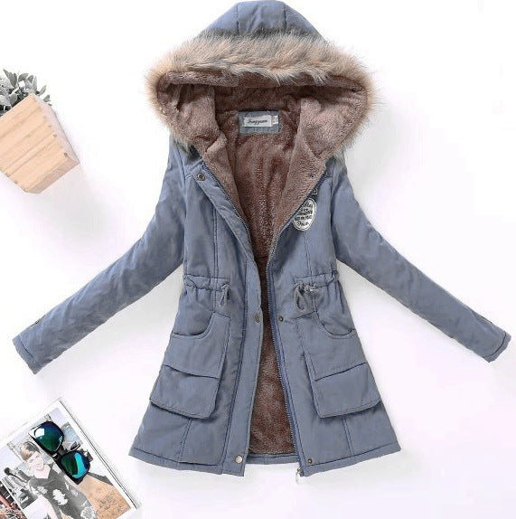 Damen Gesteppte Winterjacke mit Abnehmbarem Kunstfellkragen und Praktischen Aufgesetzten Taschen R&B
