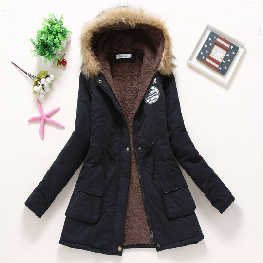 Damen Gesteppte Winterjacke mit Abnehmbarem Kunstfellkragen und Praktischen Aufgesetzten Taschen R&B