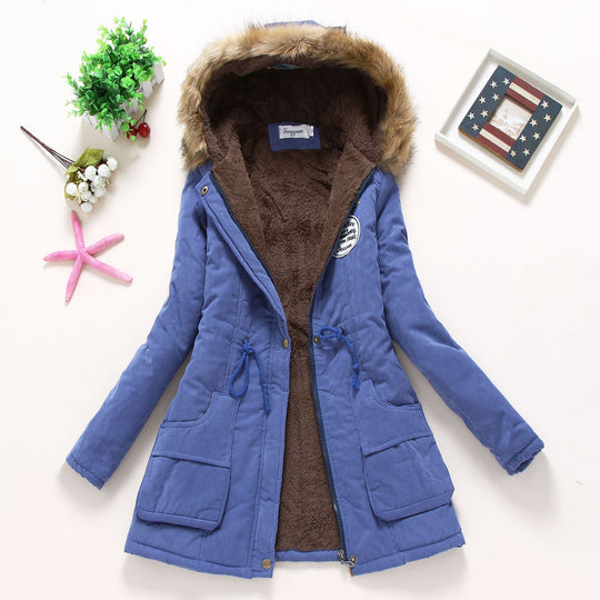 Damen Gesteppte Winterjacke mit Abnehmbarem Kunstfellkragen und Praktischen Aufgesetzten Taschen R&B