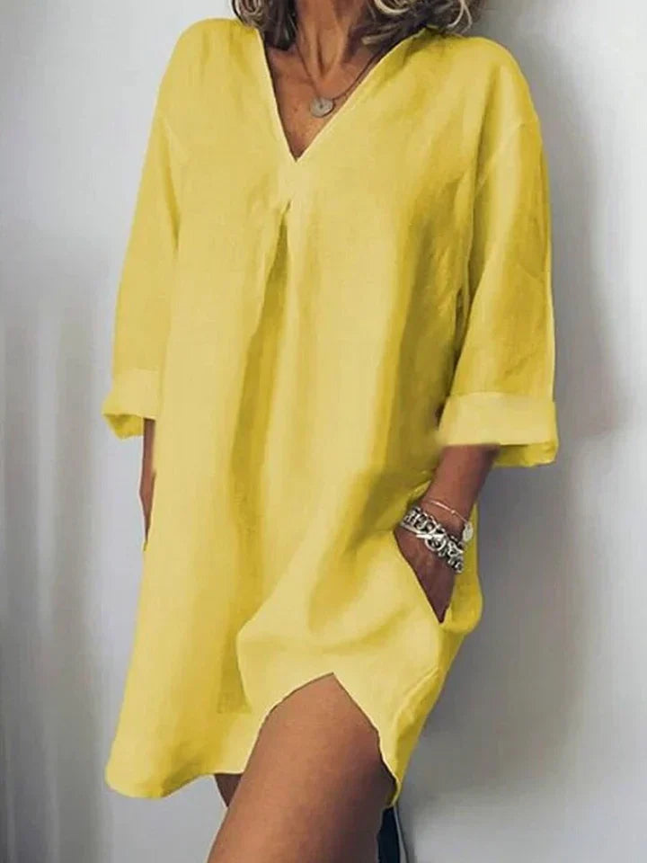 R&B | Leinenkleid V-Ausschnitt & Halbärmel