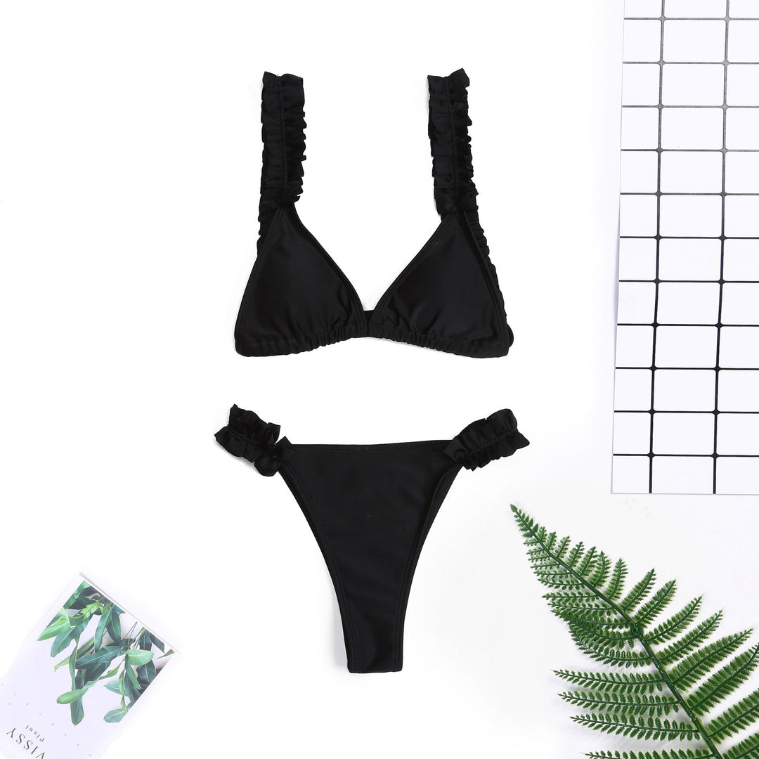 Damen Triangel-Bikini mit Rüschen und farbenfrohem Design R&B