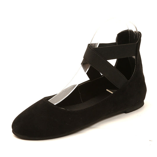 Damen nan flache Ballerina-Slipper mit gekreuzten Elastikriemen und gepolstertem Komfortfußbett R&B