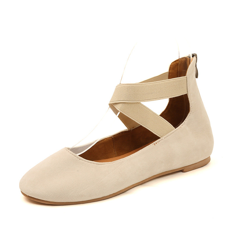 Damen nan flache Ballerina-Slipper mit gekreuzten Elastikriemen und gepolstertem Komfortfußbett R&B