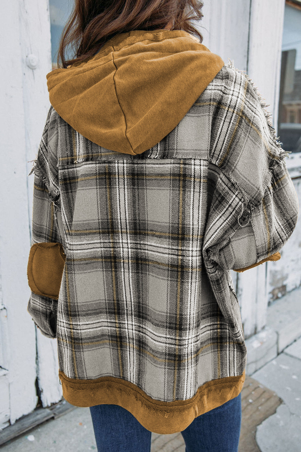 R&B | Karierte Jacke mit Kapuze und Rohen Kanten Baumwolle Lässig und Trendy