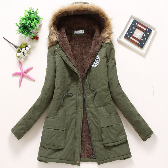 Damen Gesteppte Winterjacke mit Abnehmbarem Kunstfellkragen und Praktischen Aufgesetzten Taschen R&B