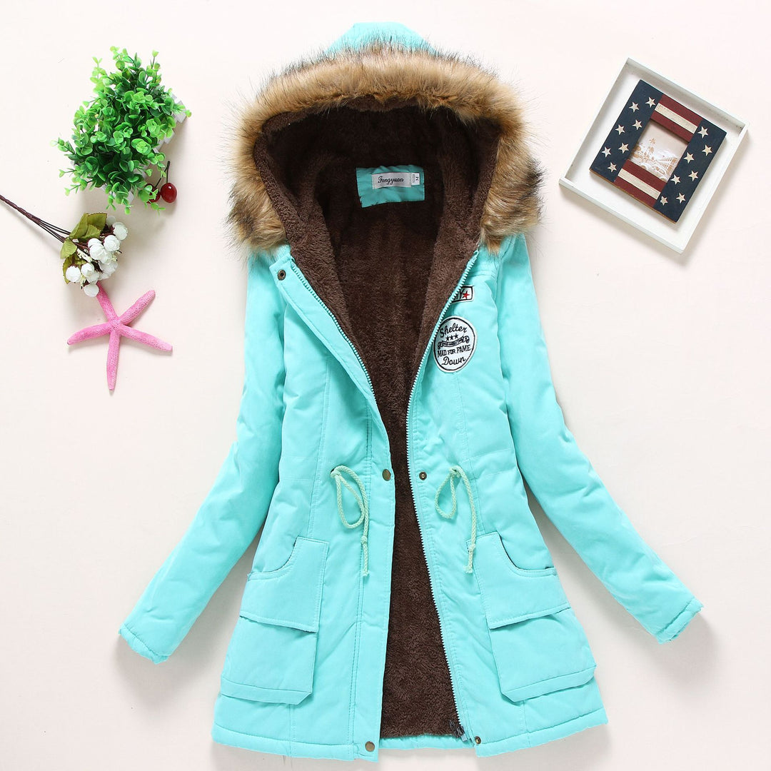 Damen Gesteppte Winterjacke mit Abnehmbarem Kunstfellkragen und Praktischen Aufgesetzten Taschen R&B