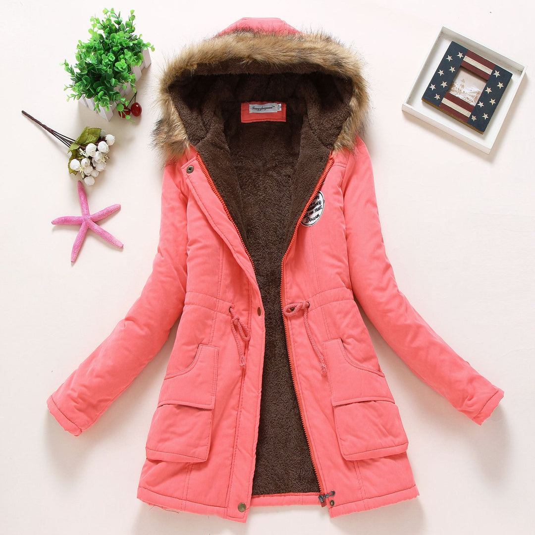 Damen Gesteppte Winterjacke mit Abnehmbarem Kunstfellkragen und Praktischen Aufgesetzten Taschen R&B