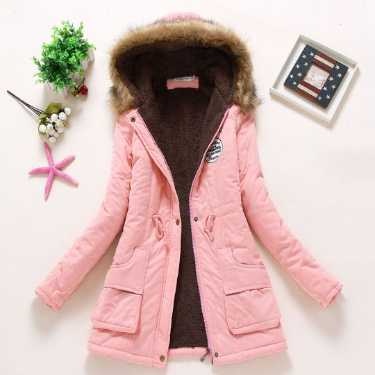 Damen Gesteppte Winterjacke mit Abnehmbarem Kunstfellkragen und Praktischen Aufgesetzten Taschen R&B