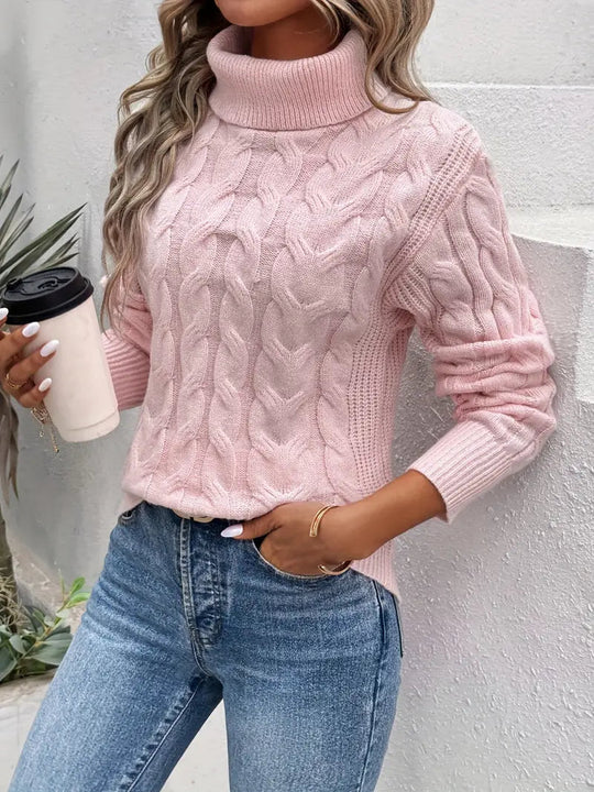 R&B | Rollkragenpullover mit Zopfmuster für Damen